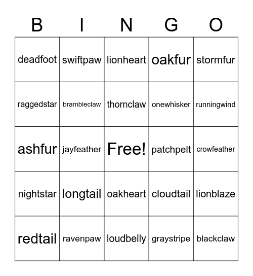 warrior cat toms Bingo Card