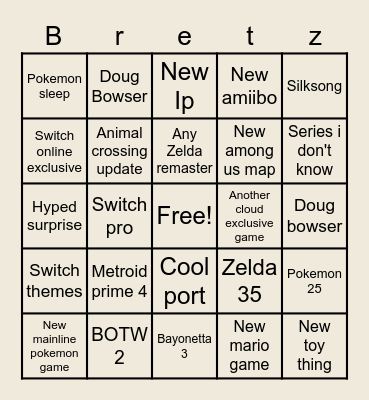 Nintendo direct bingo Card