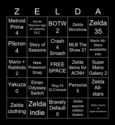 Nintendo Direct Bingo Card