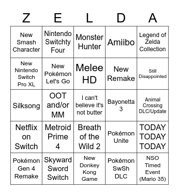 Nintendo Direct Zelda Edition Bingo Card