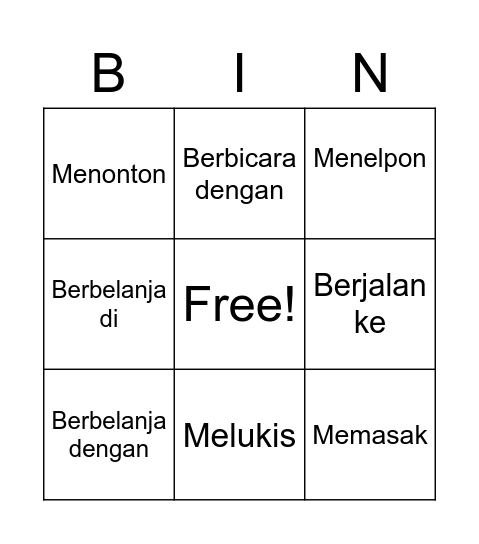 Me- Ber- verbs Bingo Card