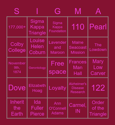 Sigma Kappa Bingo Card