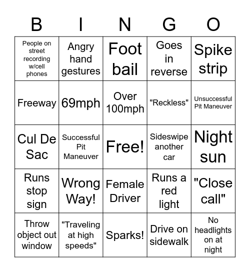 Pursuit Bingo Card