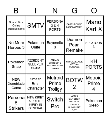 NINTENDO DIRECT 2.17.20 Bingo Card