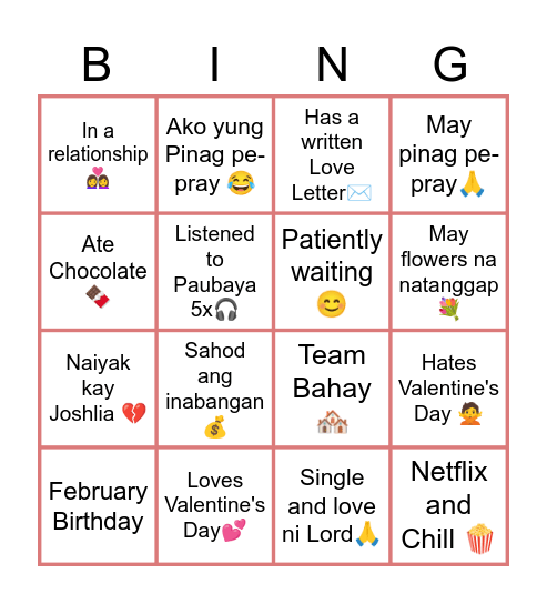 Valentine's Day Bingo Card