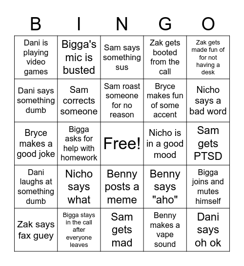 Discord Bin-go Bingo Card