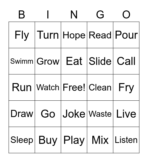 Verbs Bingo Card