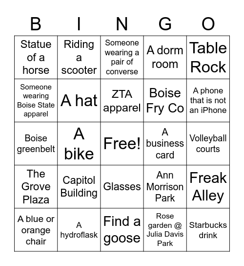 Boise Bingo Card