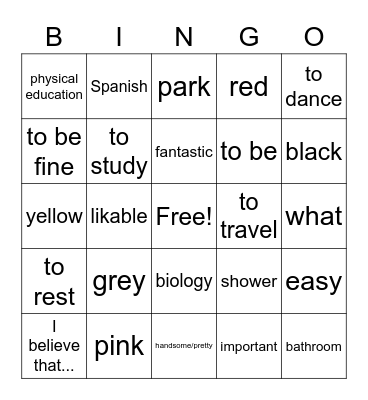 Unit 2 Vocabulary Bingo Card