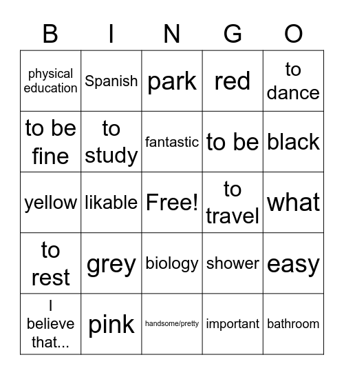 Unit 2 Vocabulary Bingo Card