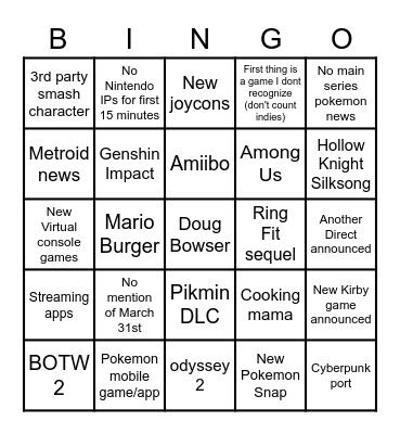 Direct 2/17 Bingo Card