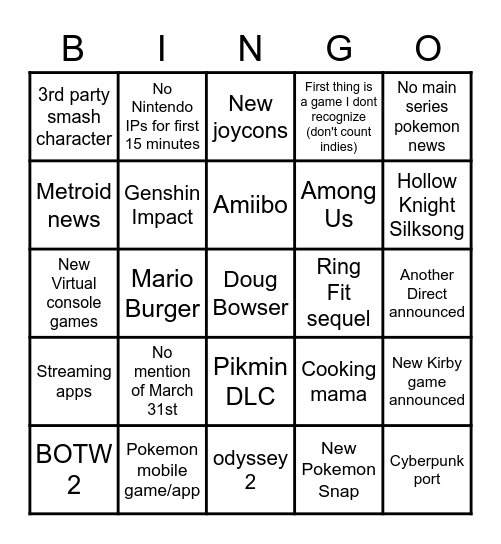 Direct 2/17 Bingo Card