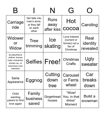 Hallmark Christmas Movie Bingo Card