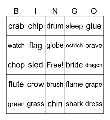 Phonics Monster 4 Units 1-3 Bingo Card