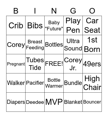 Deedee& Corey baby shower! Bingo Card