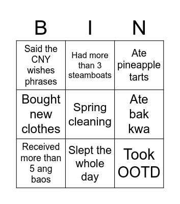 Bingo CNY edition Bingo Card