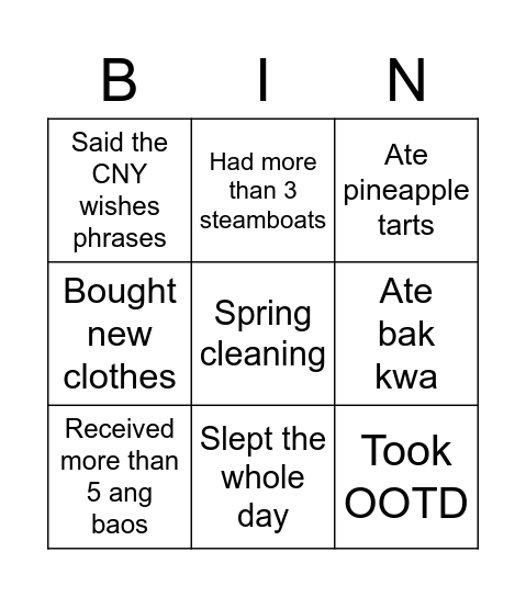 Bingo CNY edition Bingo Card