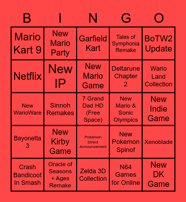 Nintendo Direct 2/17/21 Bingo Card