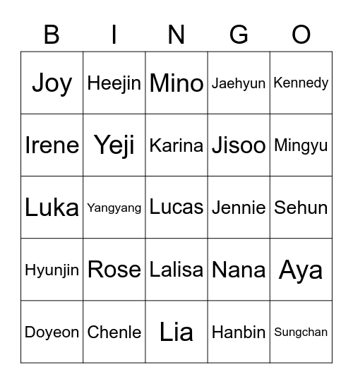YERI Bingo Card