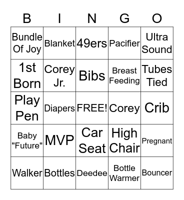 Deedee & Corey Baby Shower Bingo Card