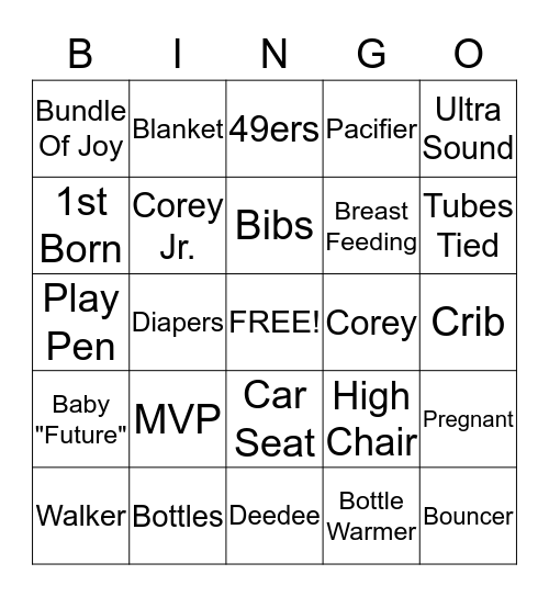 Deedee & Corey Baby Shower Bingo Card