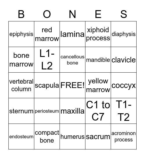 Bones Bingo Card
