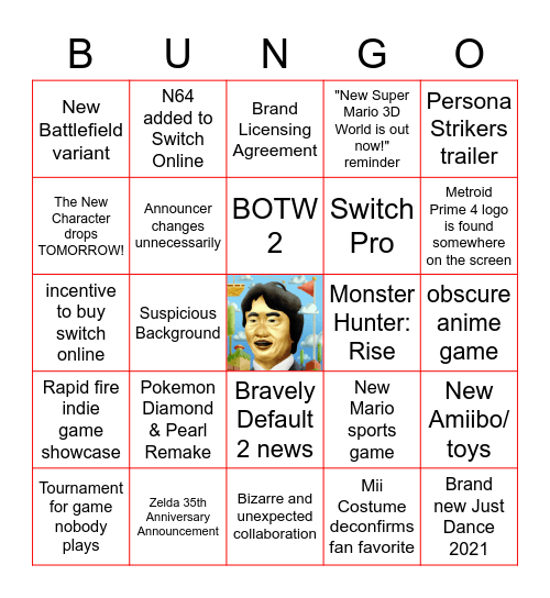 NINTENDO DIRECT BINGO 02/18/21 Bingo Card