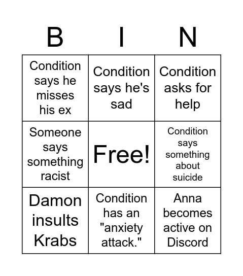 Anna's Discord Board Bingo Card