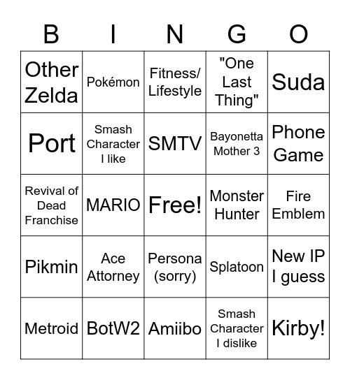 Ninty Direct Bingo Card