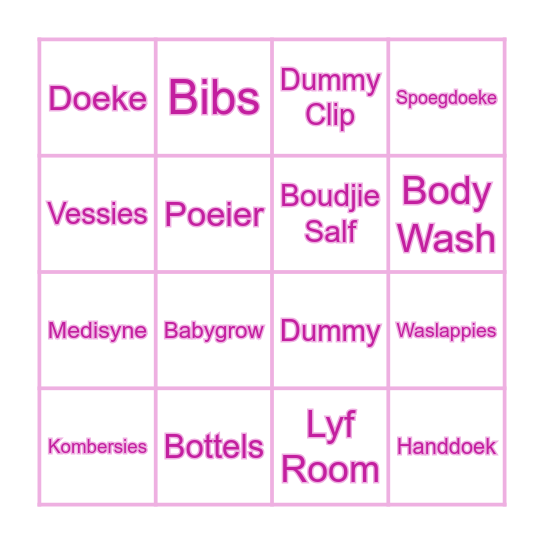 Tonike Se Ooievaarstee Bingo Card