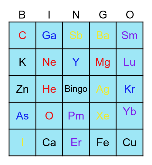 Elements Bingo Card