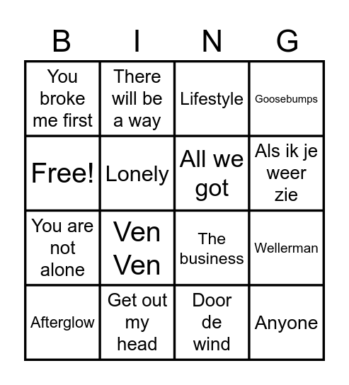 Bingo: Top 40 Bingo Card