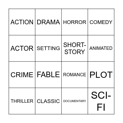 LITERATURE OR CINEMA Bingo Card