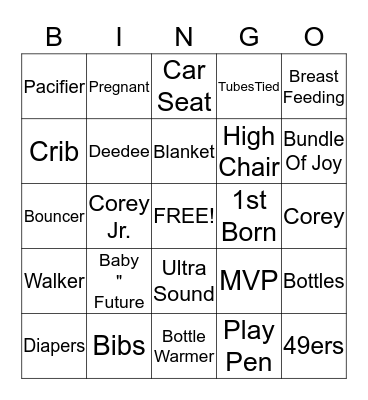 Deedee & Corey Baby Shower Bingo Card