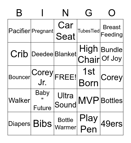 Deedee & Corey Baby Shower Bingo Card