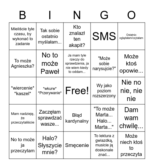 Język Polski Bingo Card