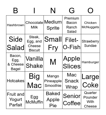 McDonald's Bingo Card
