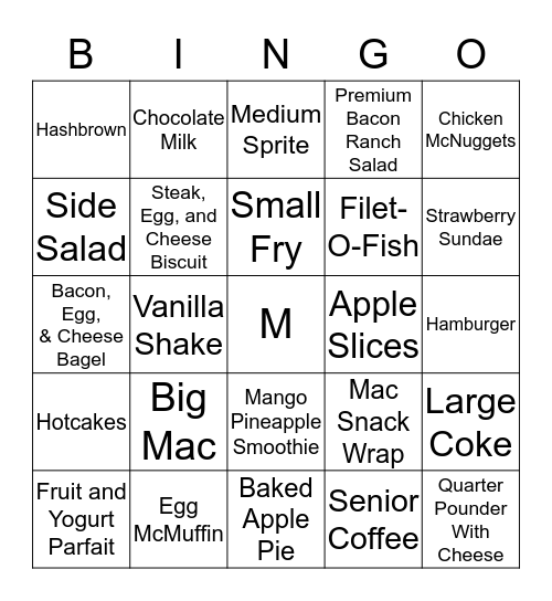 McDonald's Bingo Card