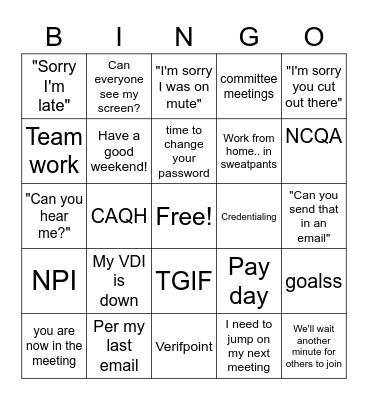 Envolve Credentialing Bingo Card