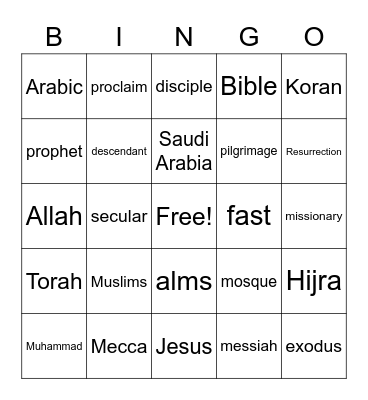 Religion Bingo Card