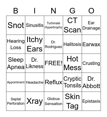 Ear, Nose, & Throat Bingo Card