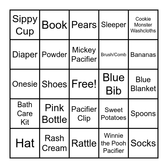 Baby Bingo Card