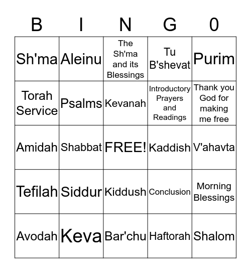 Journey Through The Siddur Bingo Card
