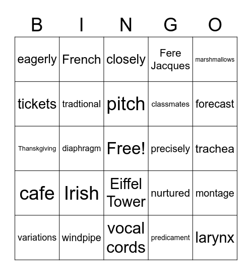 Unit 5 Lesson 11 Bingo Card