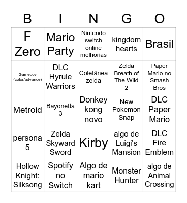 Nintendo Direct do Furlfez Bingo Card