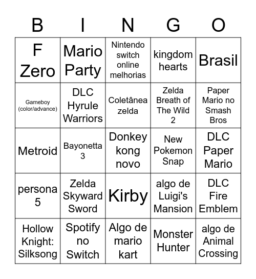 Nintendo Direct do Furlfez Bingo Card