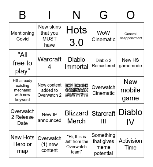 Blizzconline Bingo Card