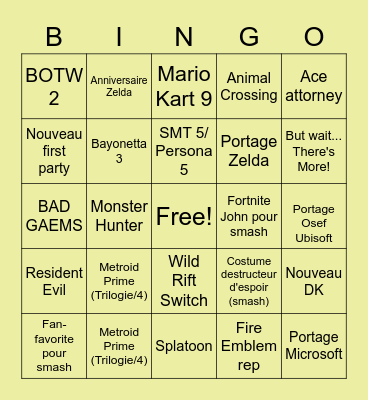 Nintendo Direct 2021 Bingo Card