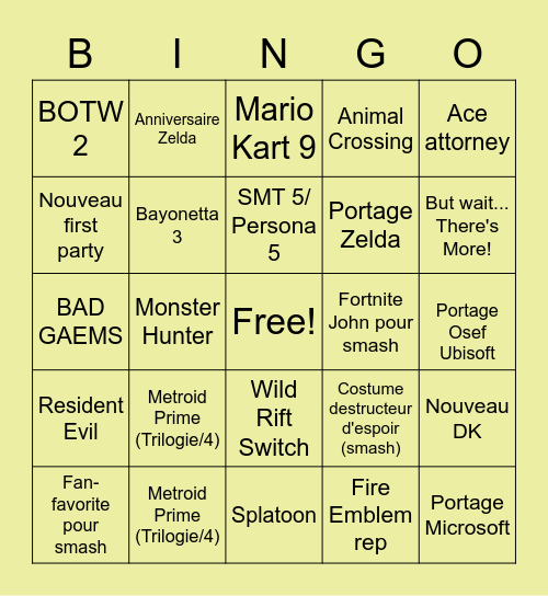 Nintendo Direct 2021 Bingo Card