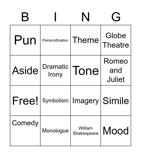 Terms Bingo Card